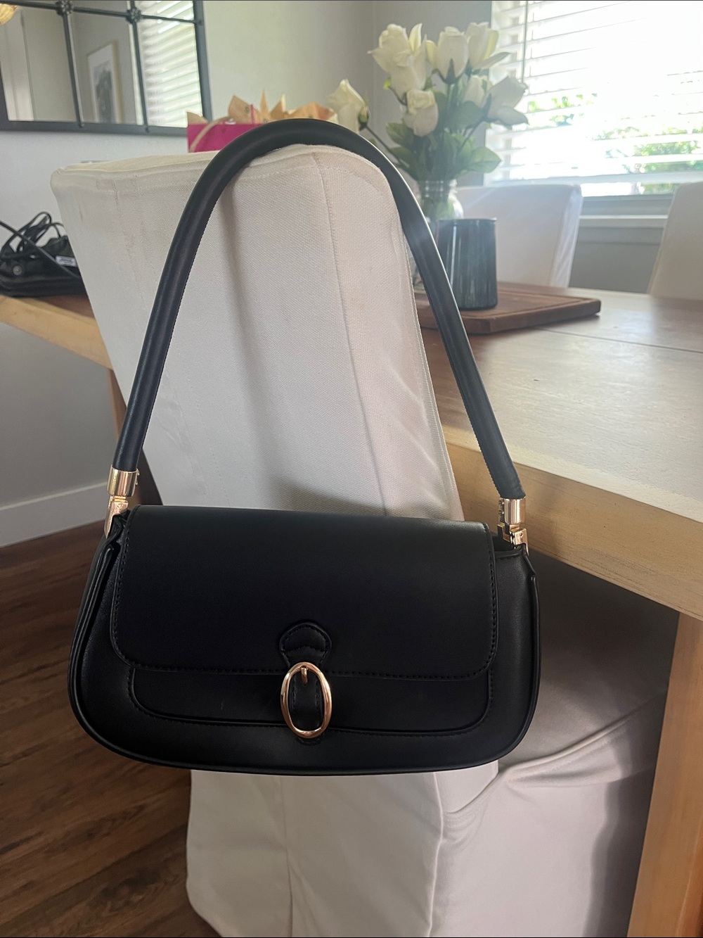 Anine Bing Black Shoulder Bag with Gold Hardware